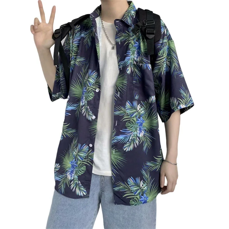 Camisa de manga corta con estampado Floral para hombre, ropa de calle informal hawaiana Retro, ropa de playa de gran tamaño, ropa Vintage de verano,