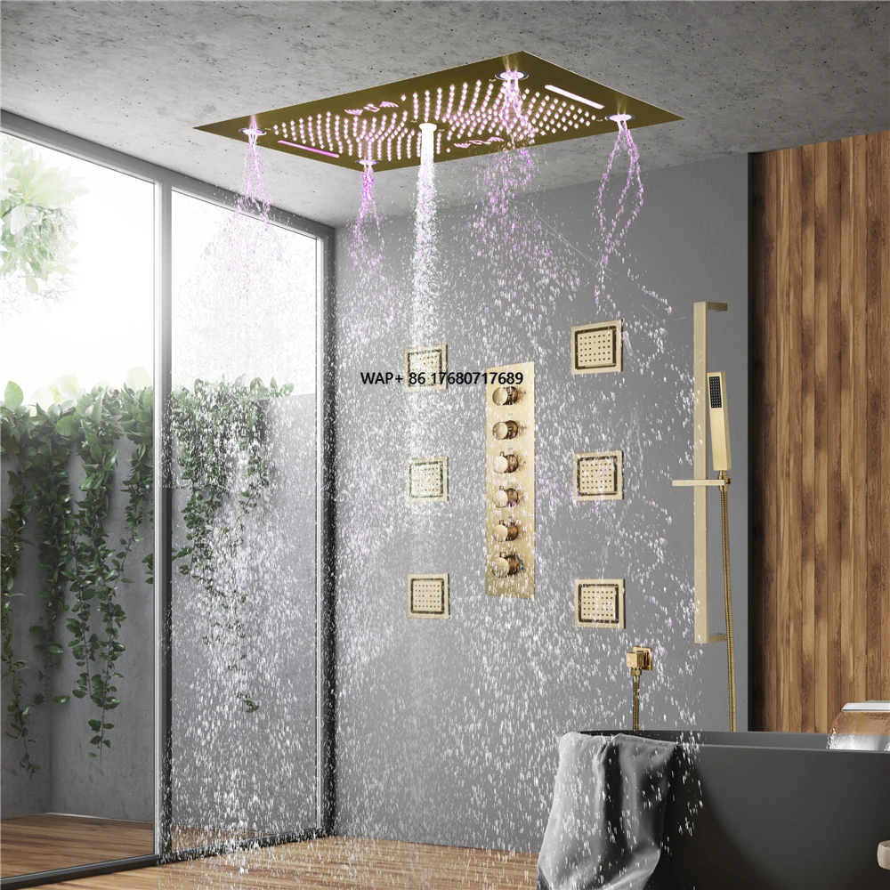 

Ceiling Embedded 700*405mm Music LED Shower Faucet Rain&Waterfall Mist Shower Brass Thermostatic Shower Valve