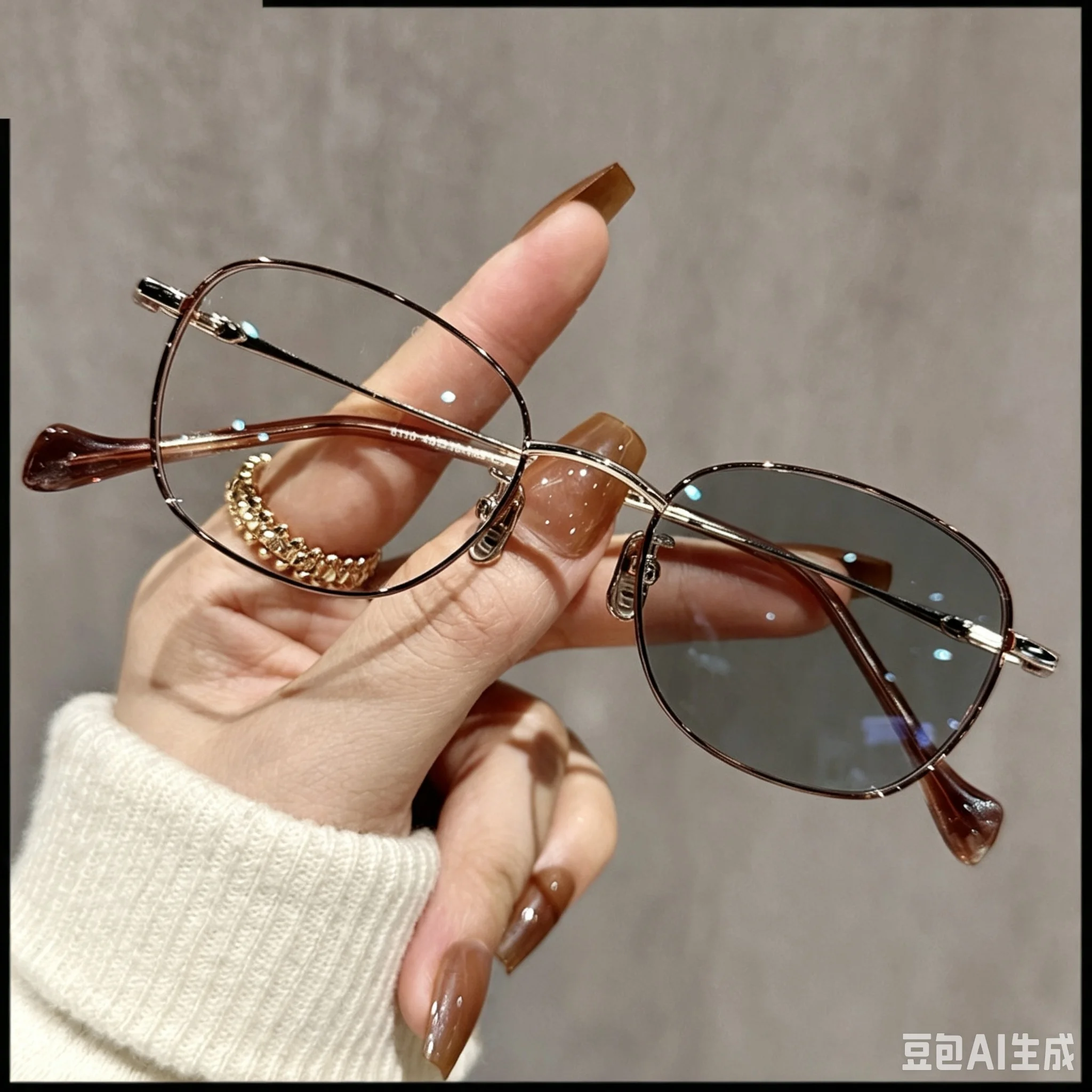 HANXI Metal Retro Small Frame Stylish Women Prescription Glasses Progressive Photochromic Anti Eye Strain Myopia Reading Glasses