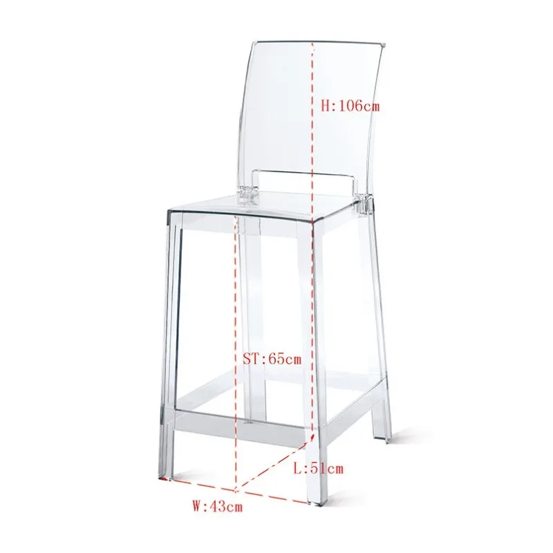 High-footed Nordic bar chair, Nordic plastic crystal acrylic transparent bar chair