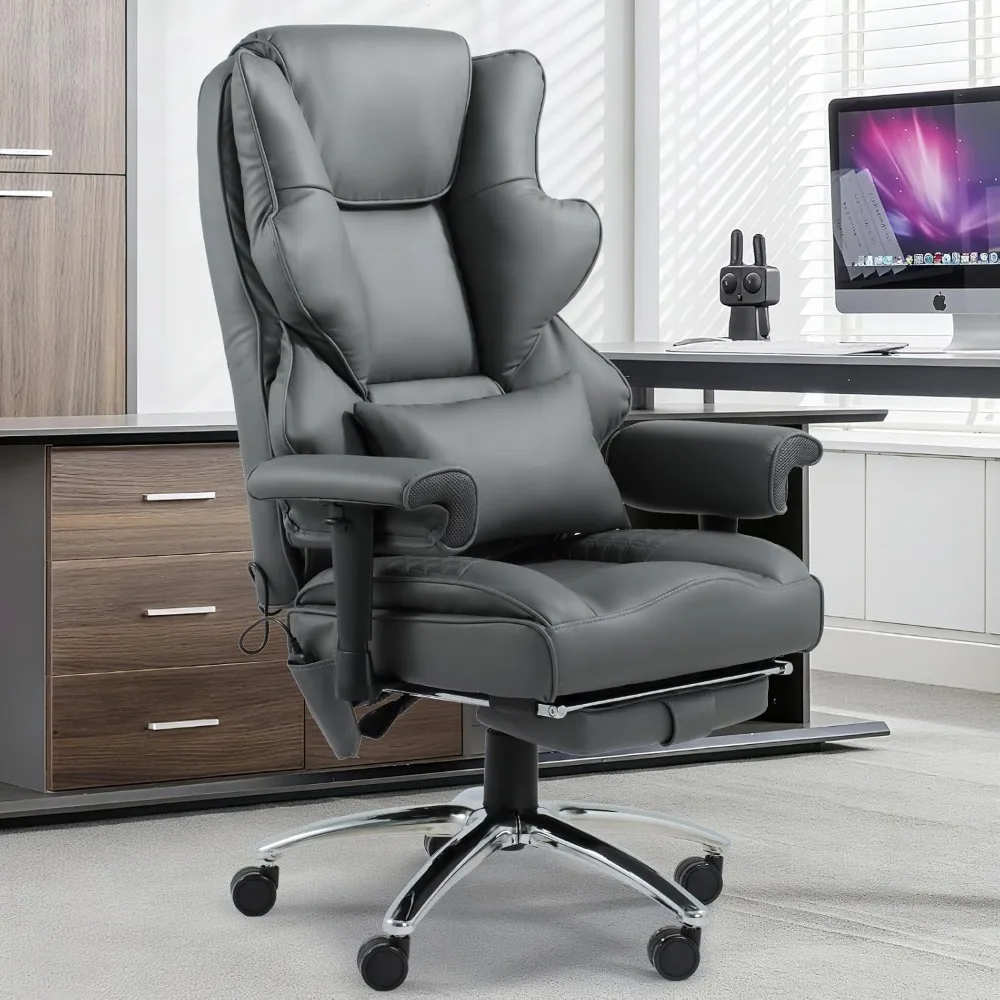 

Ergonomic Executive Heated Office Chair with Reclining Backrest,High Back Leather Desk Chairs for Home Office, Gray