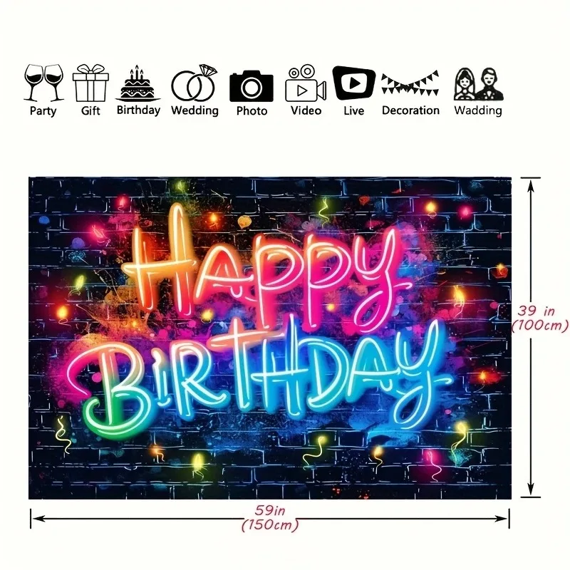 Neonfarbener Happy-Birthday-Hintergrund, Dekorativer Stoff, Fotoshooting-Hintergrund, Wandbehang, Geburtstagsdekoration – Detail 3