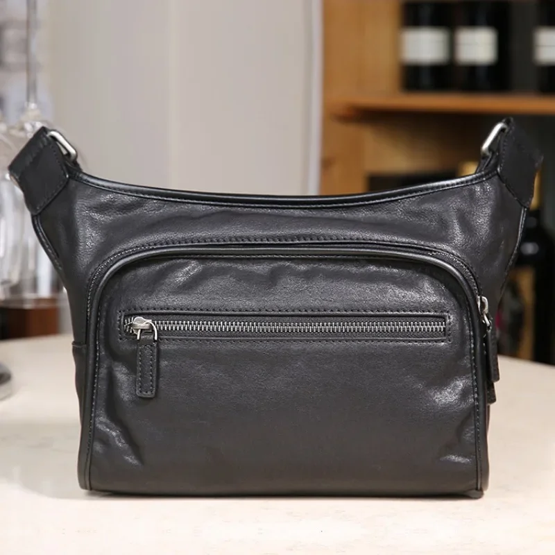 

Fashion Leather Messenger Bag First Layer Vegetable Tanned Cowhide Horizontal Style Personalized Trend Men's Mobile Phone Bag