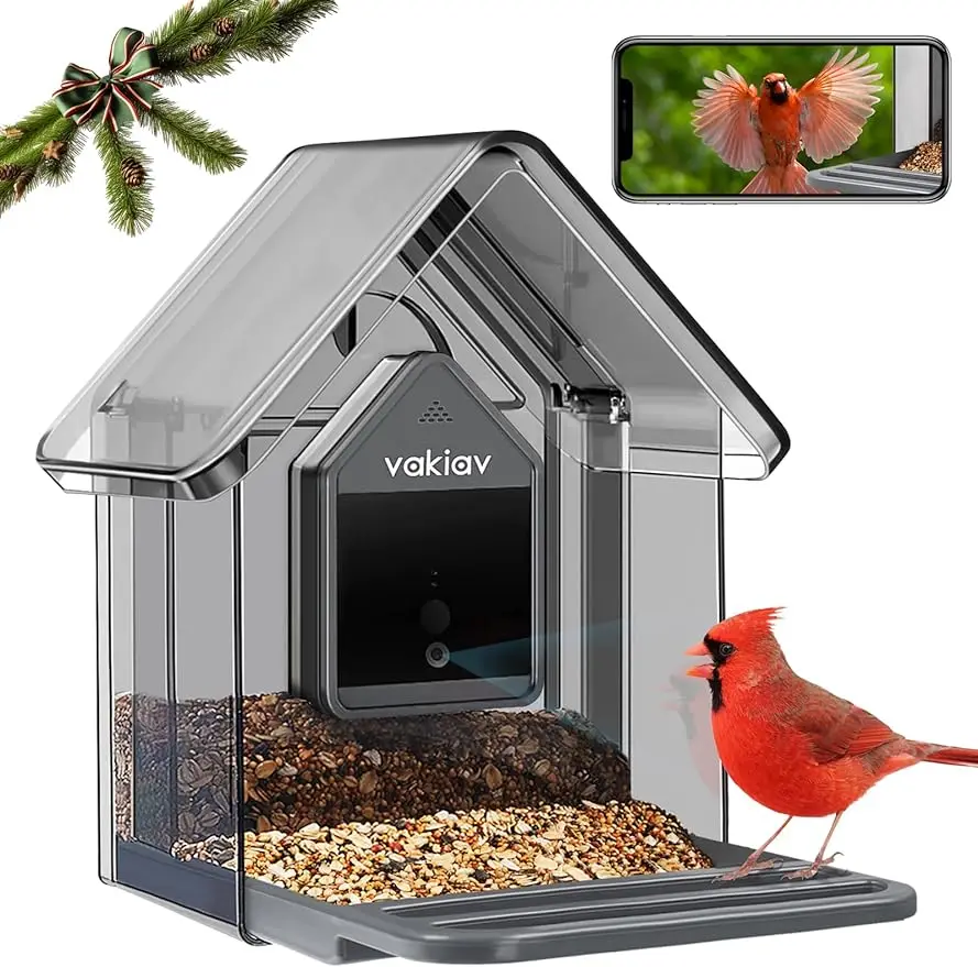 

Vakiav Smart Bird Feeder with Camera,Free AI Forever, Wild Birds Live View,App Notify When Birds Detected,1080P HD Capture Bird,