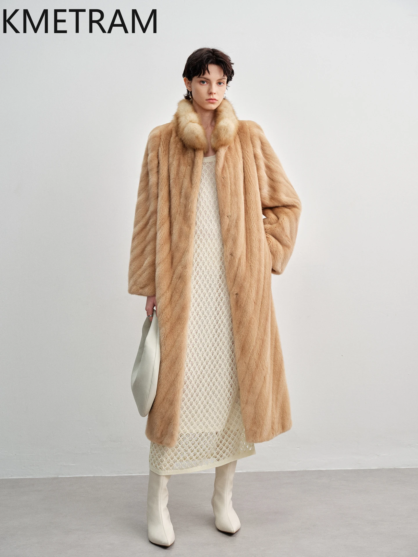 KMETRAM 100% Mink Fur Coat Woman Luxury Long Real Fur Jacket Detachable Sable Collar Winter Coats Women Clothing 2025 Fourrure