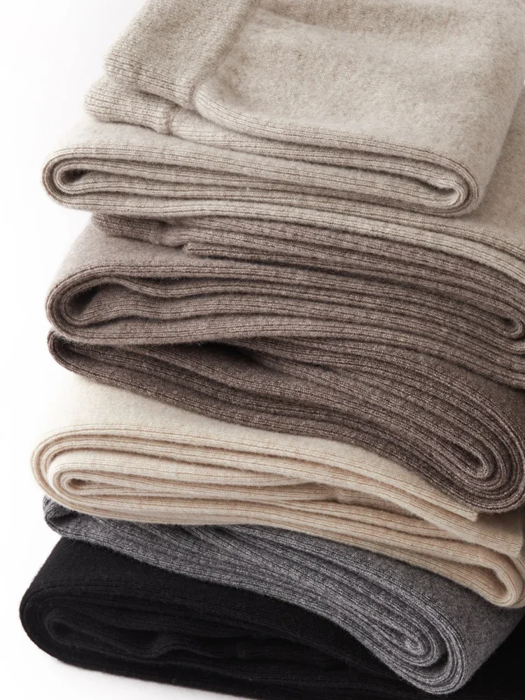 

Осень-зима, женские широкие брюки из чистой шерсти, эластичные повседневные свободные брюки с высокой талией, трикотаж из 100% мериносовой шерсти, брюки на шнурке