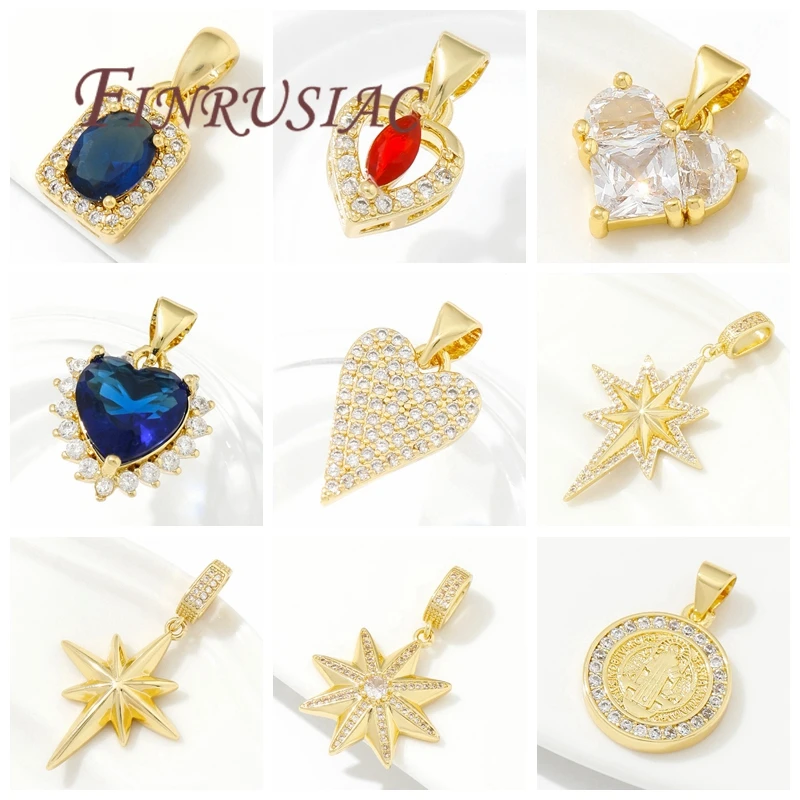 Pendants For Jewelry,18K Gold Plated Brass Zircon Sun/Heart/Star Charms For Necklaces Accessories,DIY Jewelry Making Supplies