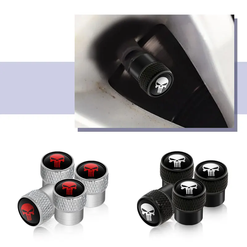 Car Decoration Skull Head Emblem 4pcs/Set Metal Car Tire Valve Stem Caps Dust Cover For Automobiles Motos Bicycle Parts