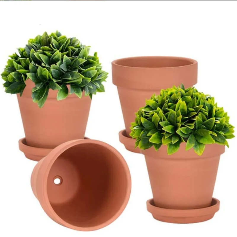 4 Pcs 5.5‘' Clay Pot with Saucer, Pottery Planter Cactus Flower Pots Succulent Pot with Drainage Hole- Great for Plants,Crafts