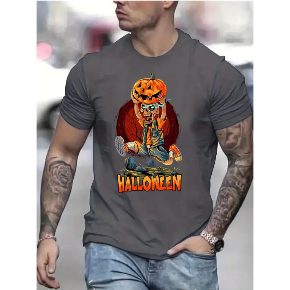 

New Fashion Men's Clothing Halloween T-shirt Pumpkin Party Graphic T-shirt Large Size Loose Breathable Short Sleeve tees