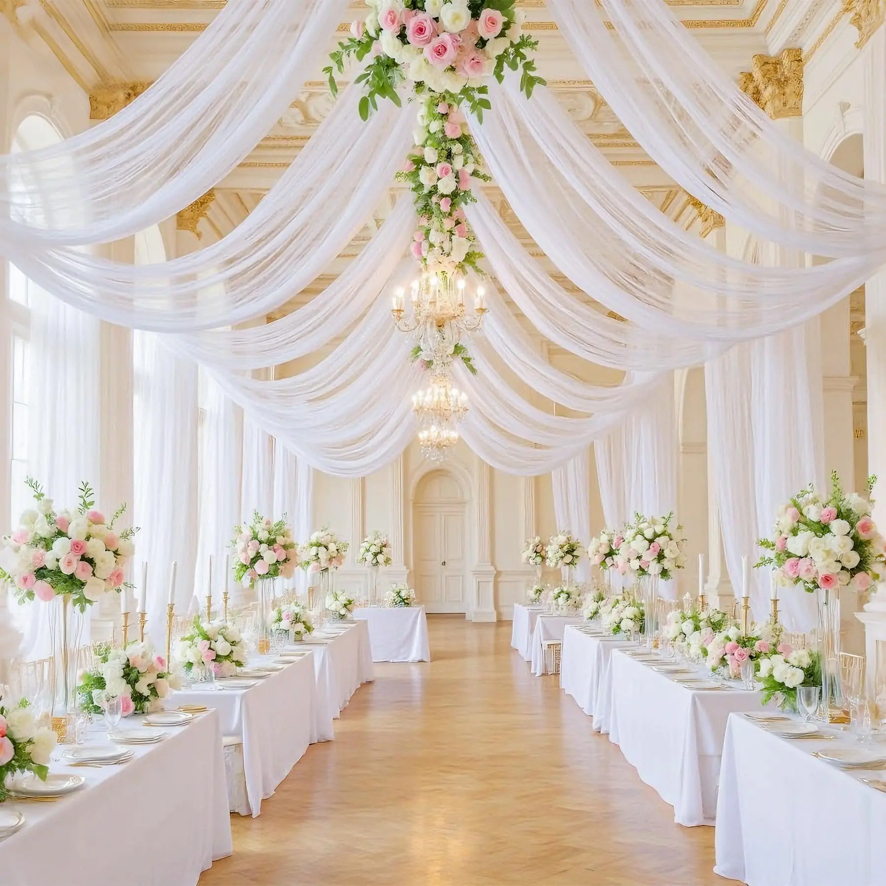 

Ceiling Drapes for Wedding Chiffon Fabric Arch Draping Curtains Drapery for Party Ceremony Birthday Reception Ceiling Decoration