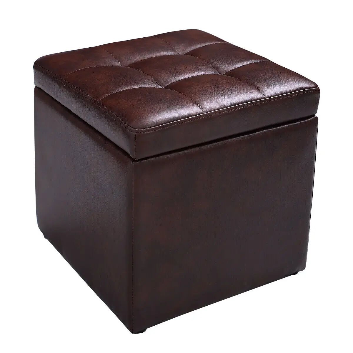 GOFLAME Faux Leather Storage Ottoman Cube Pouffe Storage Toy Box Padded Foot Stool