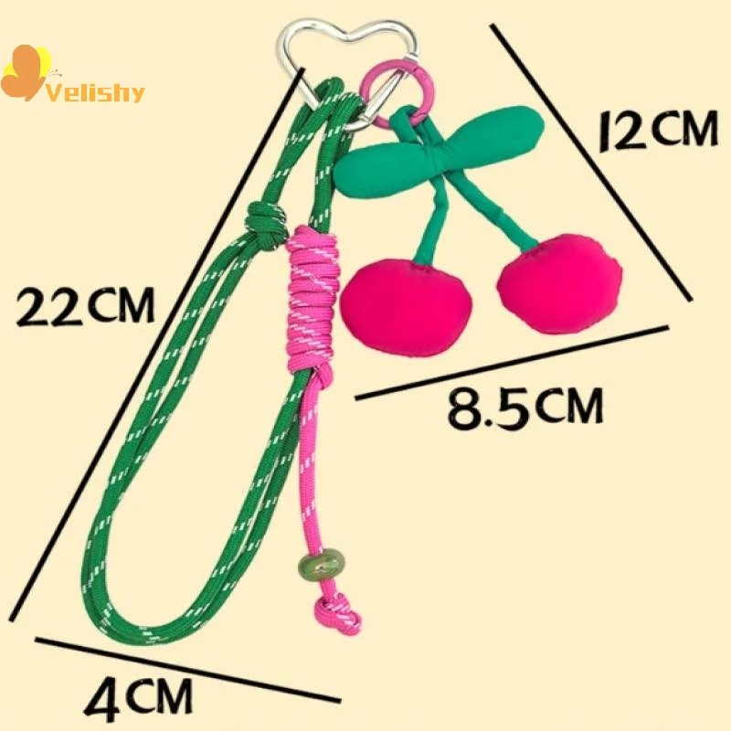نسيج الكرز انفصال على شكل قلب مطرز المفاتيح سلسلة الهاتف المحمول مكافحة فقدان الحبل