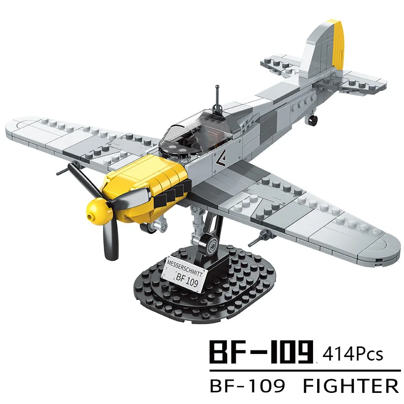 

WW2 Military Model Bf-109 Fighter Collection Ornament DIY Scene Accessories Building Blocks Bricks Toys Gifts