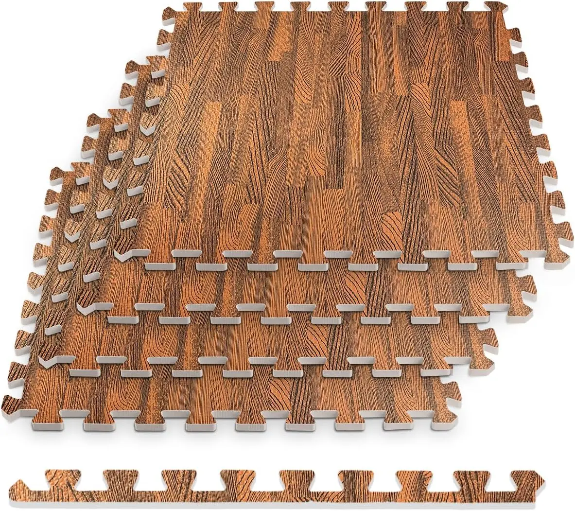 3/8 Inch Thick Interlocking Wood Grain Foam Floor Tiles for Home, Office, Workout Equipment Space, Commercial Areas