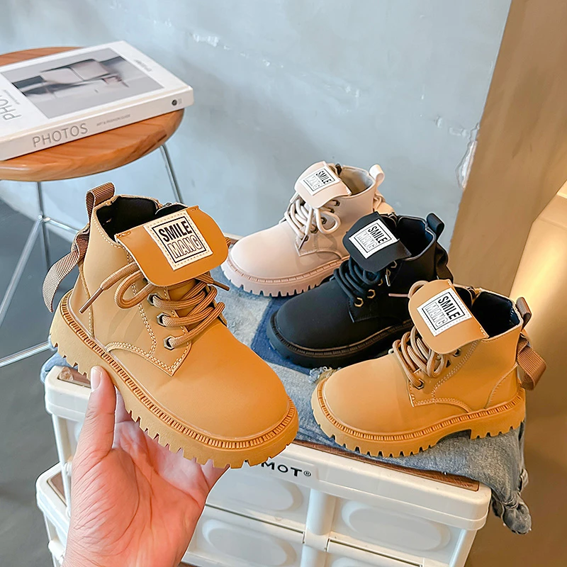 Boys Short Boots 2023 New Round-toe Kids Fashion Simple Non-slip Girls Boots Britain Style Simple Non-slip Children Casual Boots