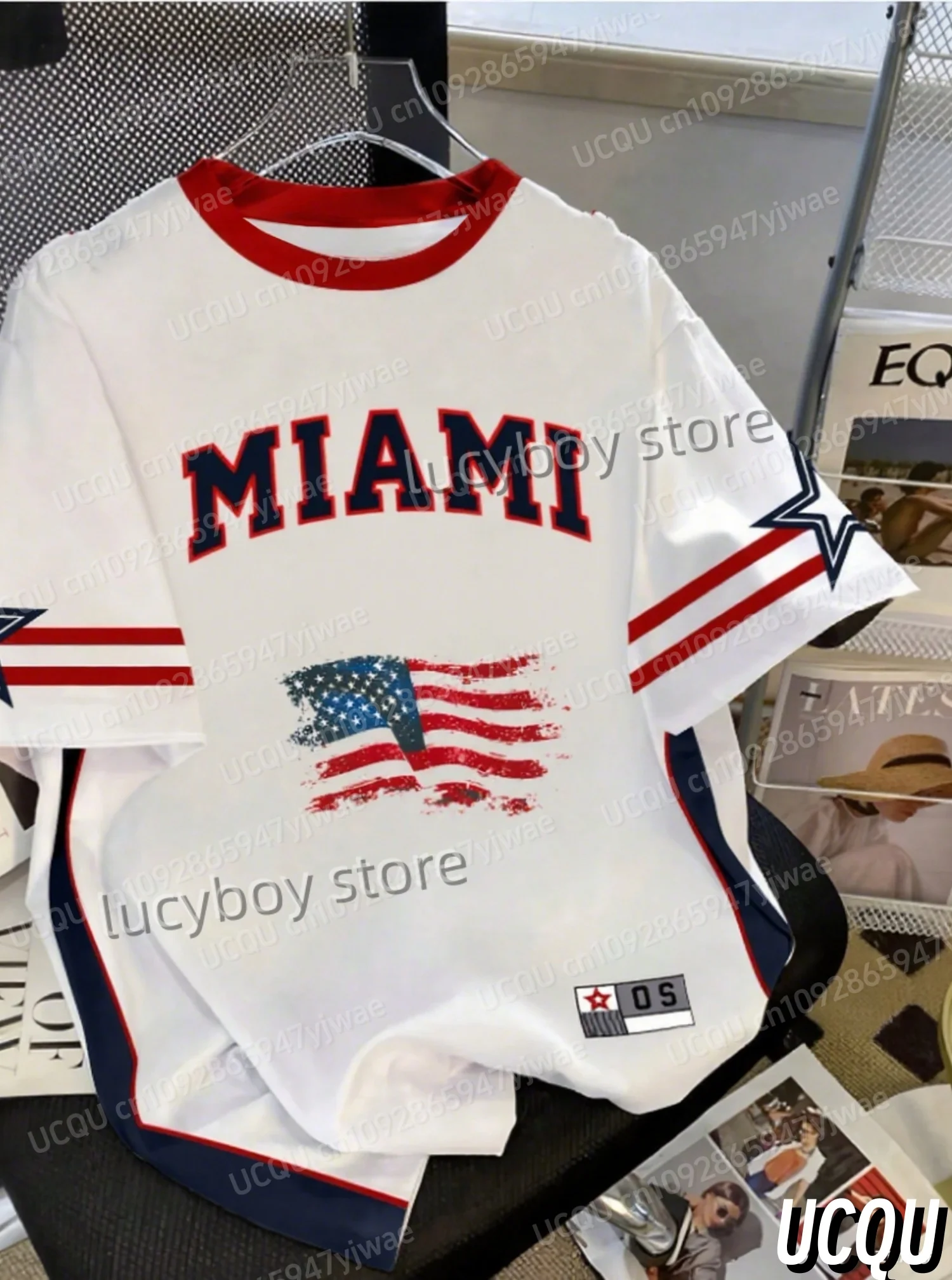 Summer Miami Flag Print Polyester Men T-Shirt Short Sleeve Plus Size T-Shirt Vintage Lightweight Daily Sport Tees Men Clothing