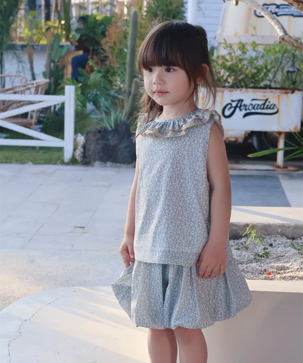 

baby girl clothes girls outfit sets French pastoral style floral patterns Two piece set Sleeveless top+shorts children clothing