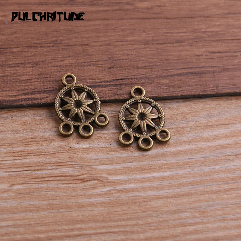 30pcs 14*18mm Two Color Zinc Alloy Necklace Charm Jewelry DIY Hollow Round Flower Connector Pendant Necklace