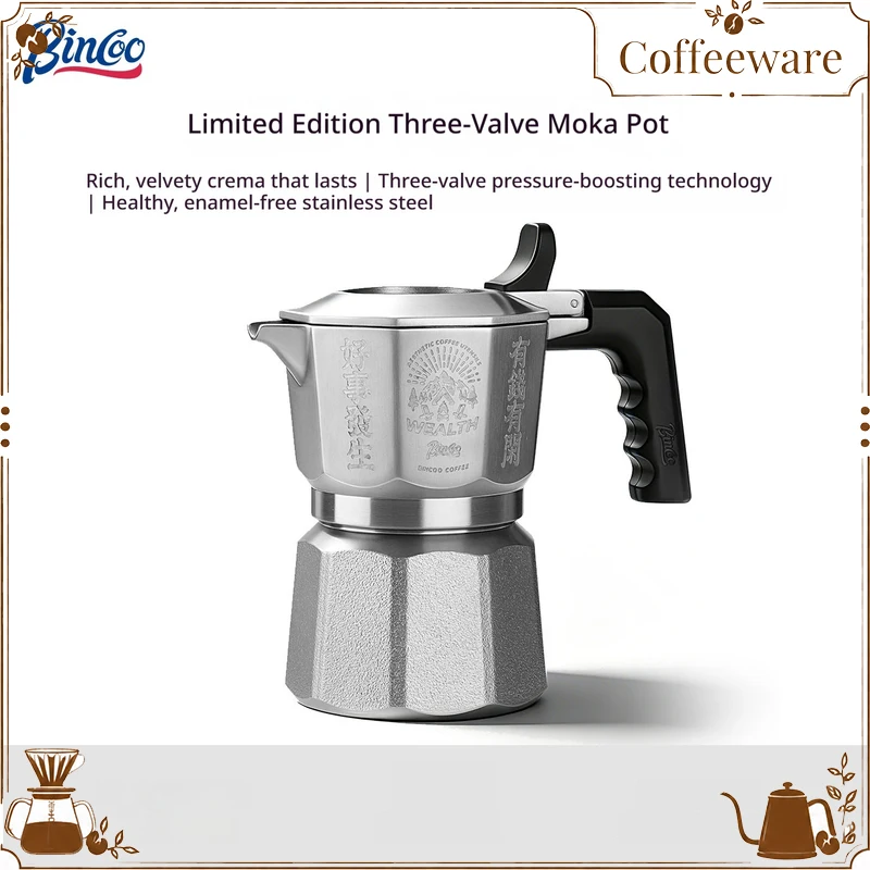 Bincoo Moka Pot 316 Stainless Steel Triple Valve Espresso Coffee Maker For Home Outdoor Use