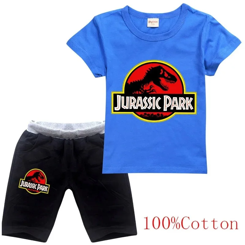 2025 yiyi niños verano dinosaurio niños camiseta Jurassic Park jerseys de dibujos animados ocio moda niños niñas niño sudaderas + Pan