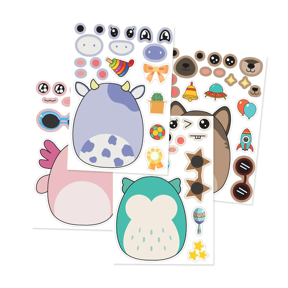 8Sheets Cartoon Gummies DIY Puzzle Stickers Dress Up Game Face Funny Jigsaw Education Assemble Stickers