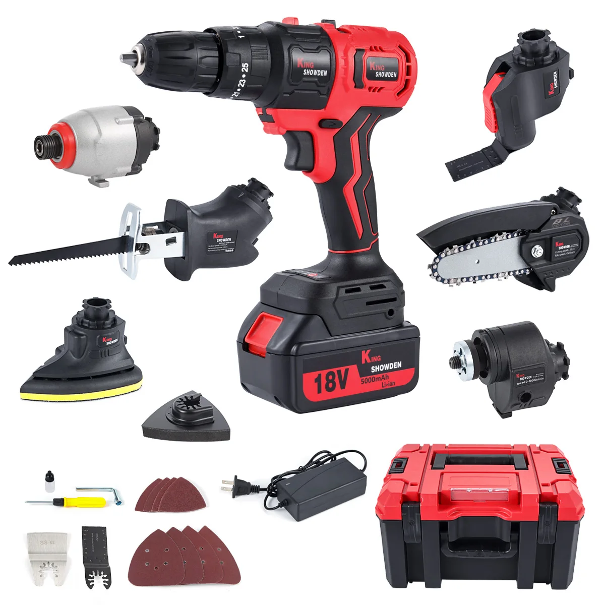 8in1 Power Tools Combo Set Cordless Impact Drill Screwdriver Chainsaw Reciprocating Saw Angle Grinder Sander Oscillating Tool