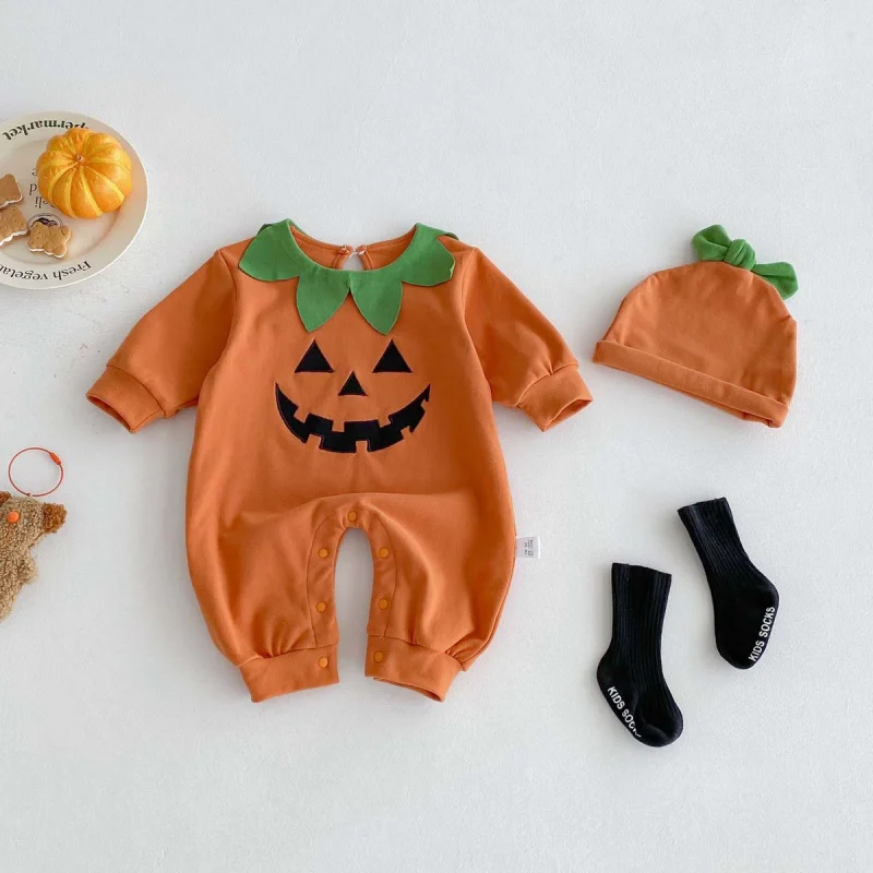 

Newborn Baby Girls Rompers for Children's Clothing Halloween One-piece Crawling Boys Suit Pumpkin Long-sleeved Kids Jumpsuit