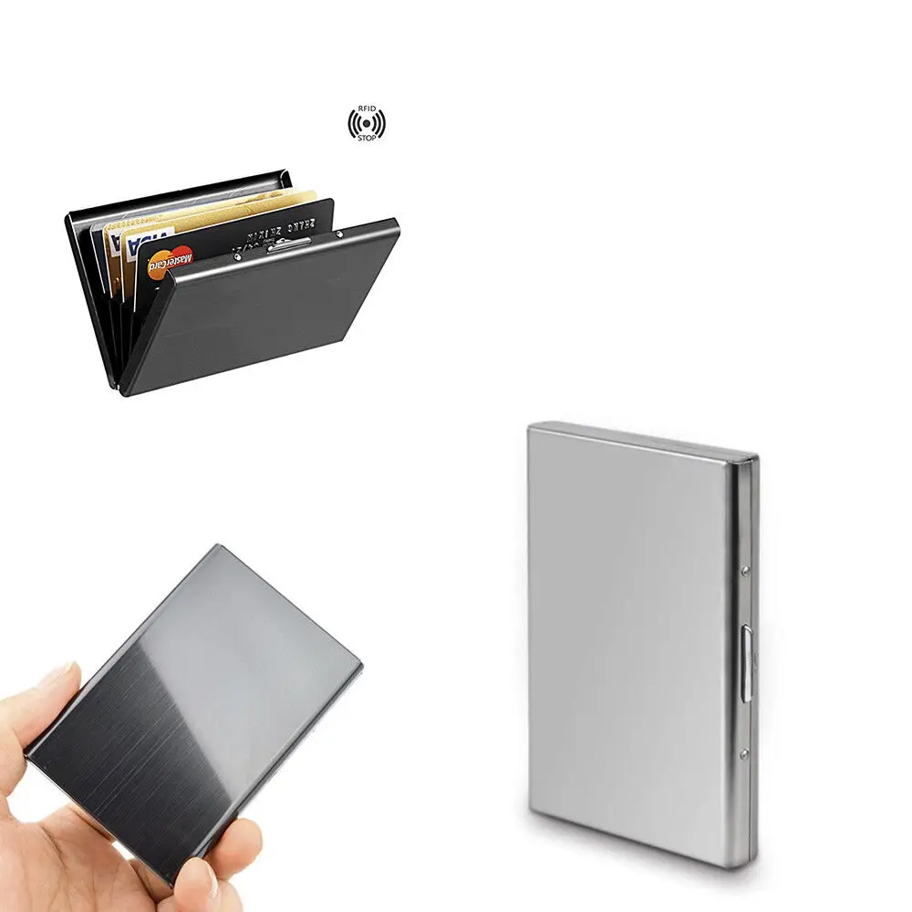 Metalowy portfel na karty mężczyźni ze stali nierdzewnej Rfid blokujący portfel portfel etui na karty kredytowe Anti-Scan smukły futerał małych portfel męski