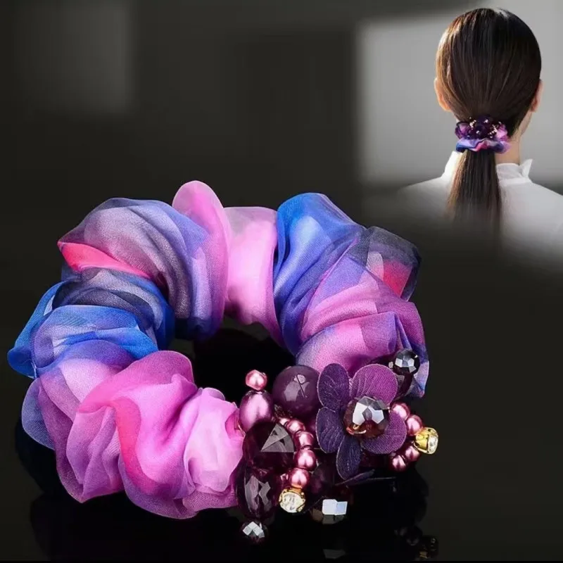 

New Organza Hair Band Large Intestine Hair Band Fabric Hair Rope Female Flower Elastic Rubber Band Handmade Ornament Wholesale