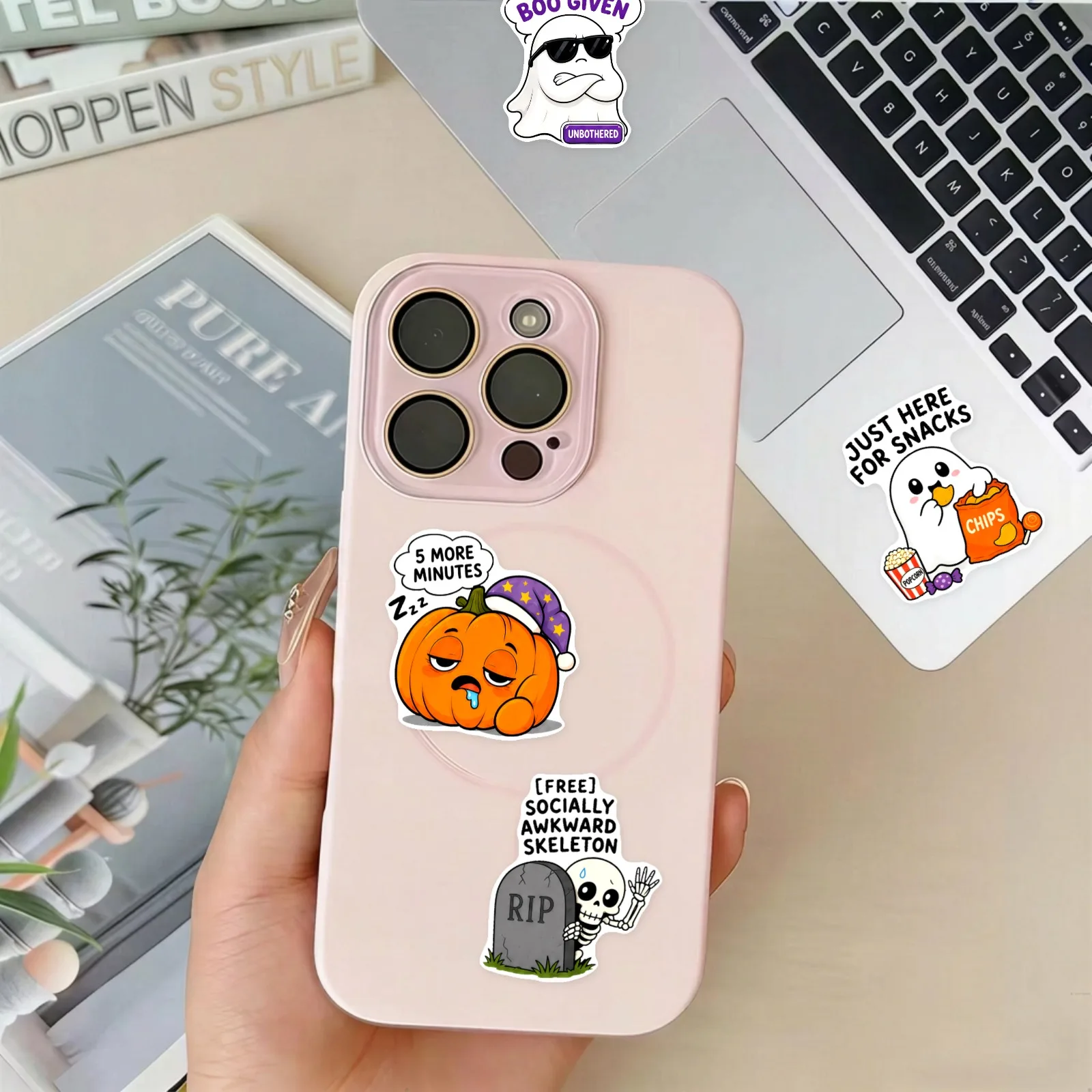 50pcs Halloween Stickers, Funny Spooky Decals for Roller Skates Helmet Biking Gear, Skateboard Laptop Water Bottle Decor