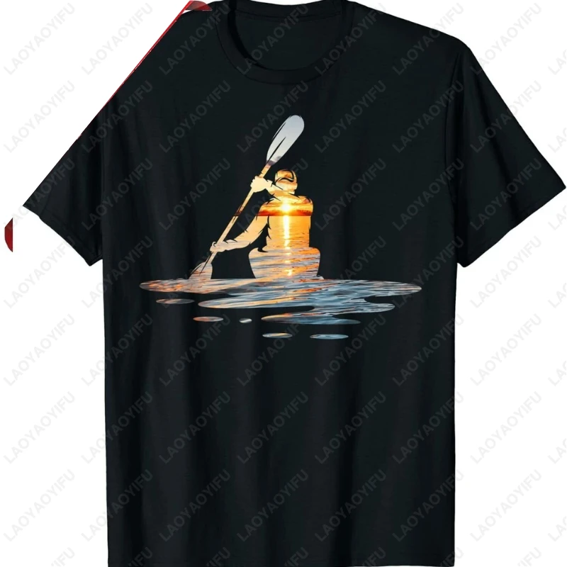 ‌men Women Kayaking Sunset Graphic TShirt Outdoor Adventure Special Unique Graphic Clothes Cotton Summer Fashion Leisure Tops