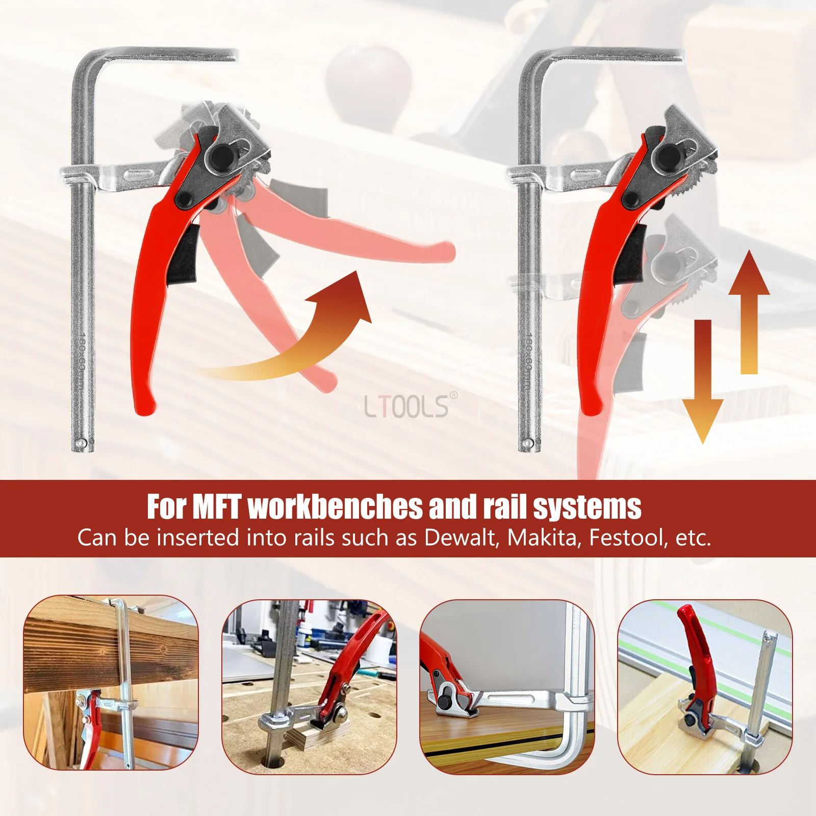 Alloy Steel Upgrade Quick Ratchet Track Saw Guide Rail Clamps For Woodworking MFT Table and Guide Rail System Home Hose Clamp
