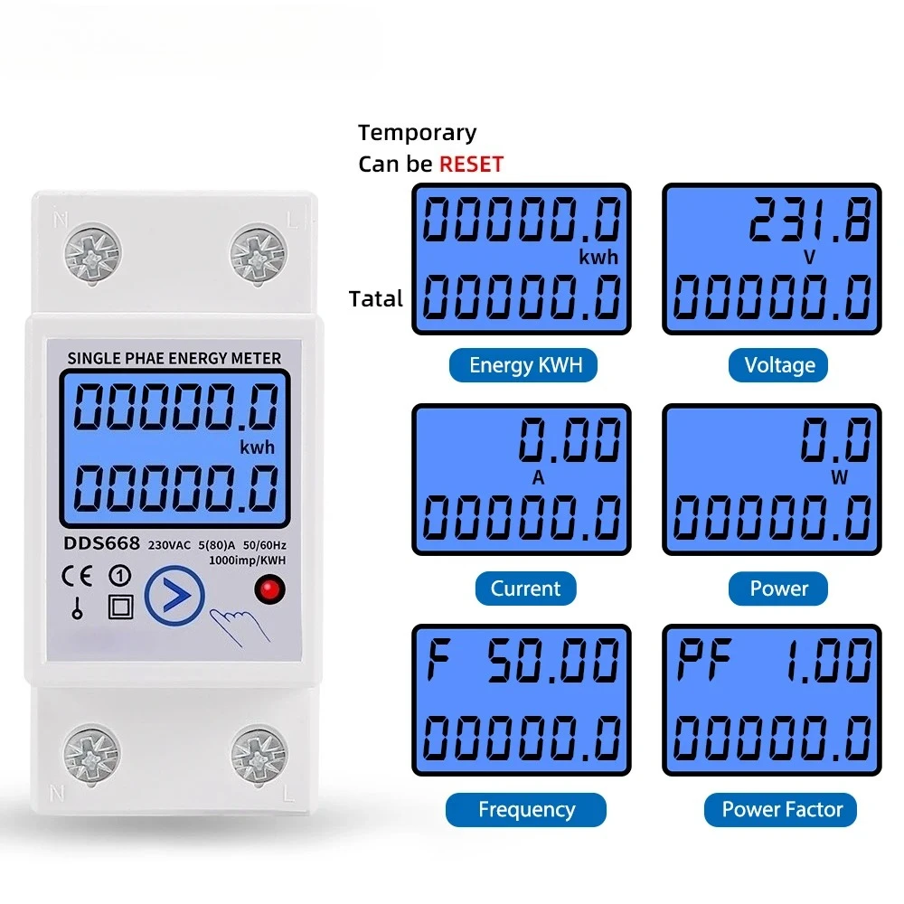 Din Rail Digital Single Phase Reset Zero Energy Meter KWh Voltage Current Power Consumption Meter Wattmeter 220V 110V AC