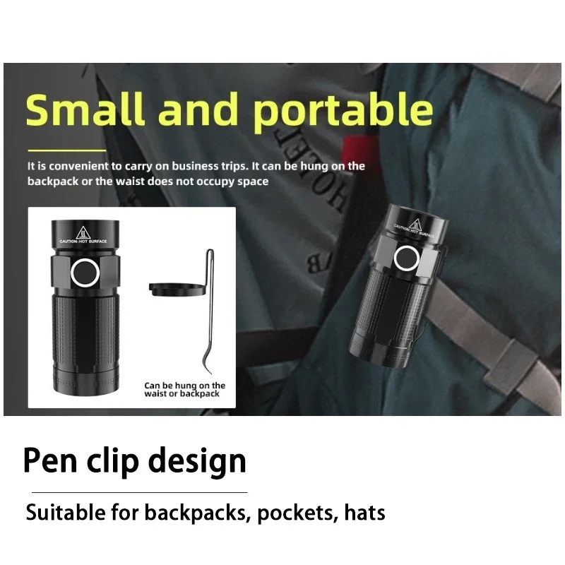 

LED Mini Bright Flashlight Portable Compact Pocket Flashlight High Brightness XPG with Pen Buckle Three Lighting Modes, IPX5