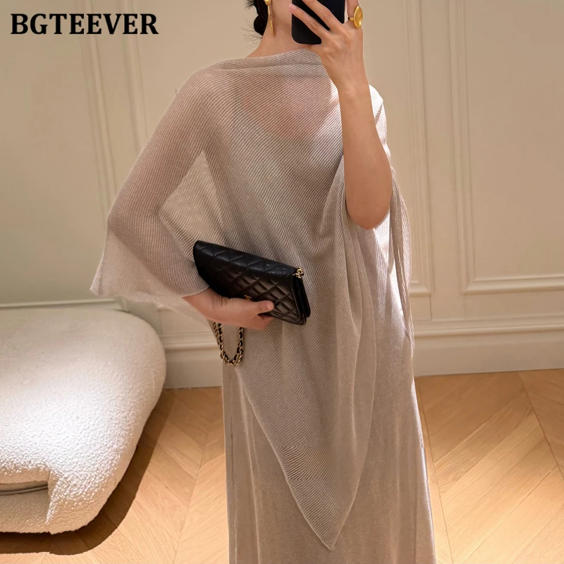 

BGTEEVER Элегантные свободные женские трикотажные наряды Стильные женские шали и платье трапециевидной формы без рукавов Женский комплект из 2 предметов