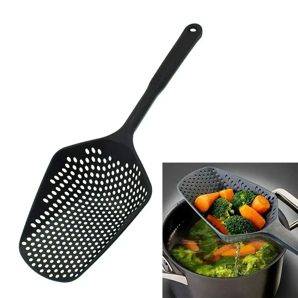 Practical Plastic Strainer Spoon Long Handled Kitchen Cooking Tool Mesh Drain Scoop Large Size Portable Leaky Spoon Kitchen Use