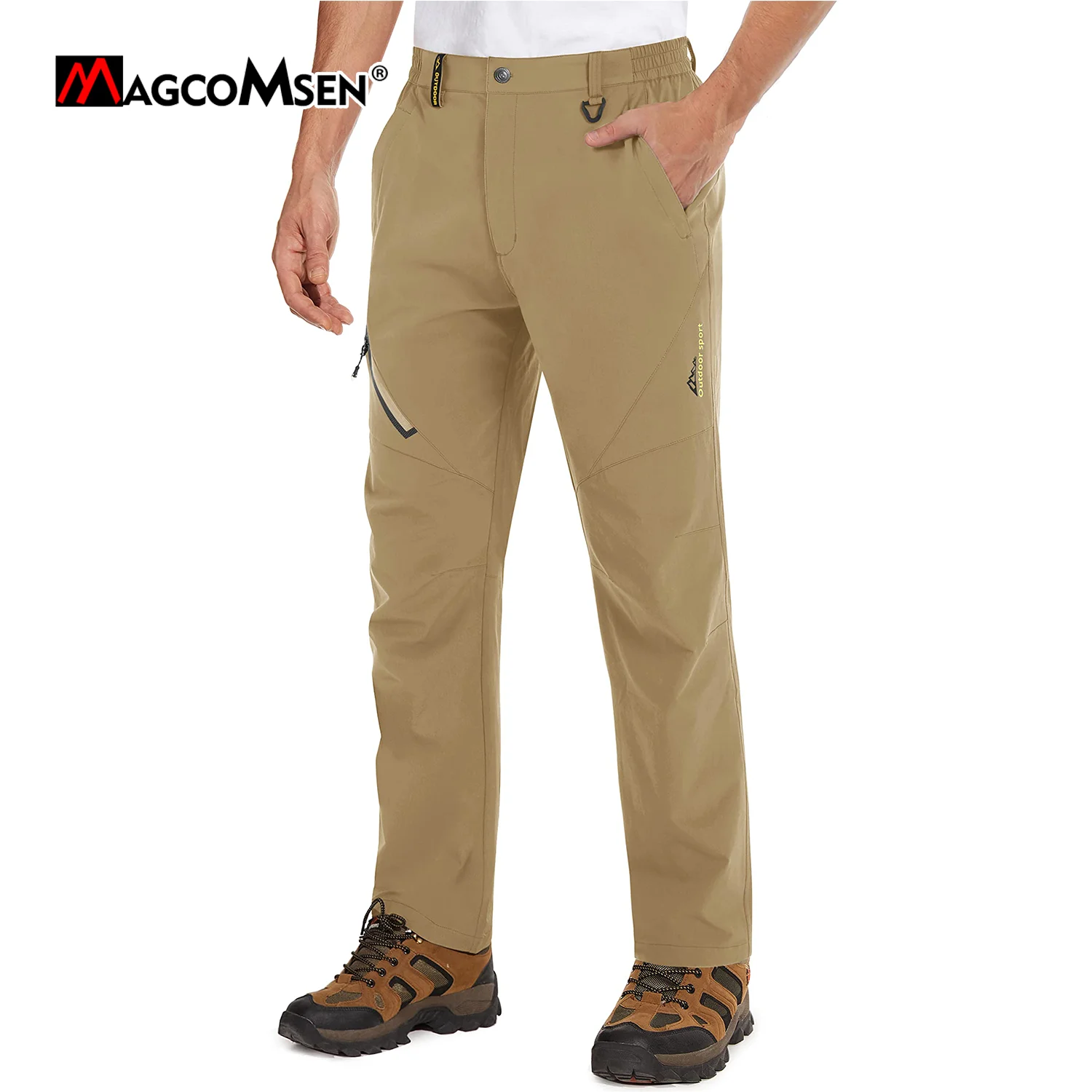 MAGCOMSEN Mens Lightweight Hiking Pants 4 Pockets Elastic Waistband Quick Dry Pants Outdoor Fishing Trekking Pants Work Trousers