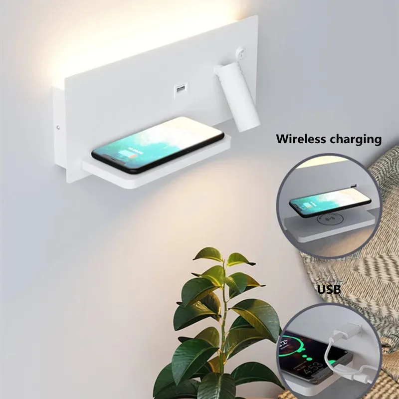 Minimalist Charging LED USB Wall Lamp Lobby Living Room Hotel Study Spotlight Modern Decor Bedroom Bedside Reading Sconces Light