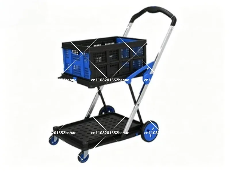 Utility Cart Multi Use Collapsible Shopping Cart 2-Tier with Baskets Foldable Storage Trolley