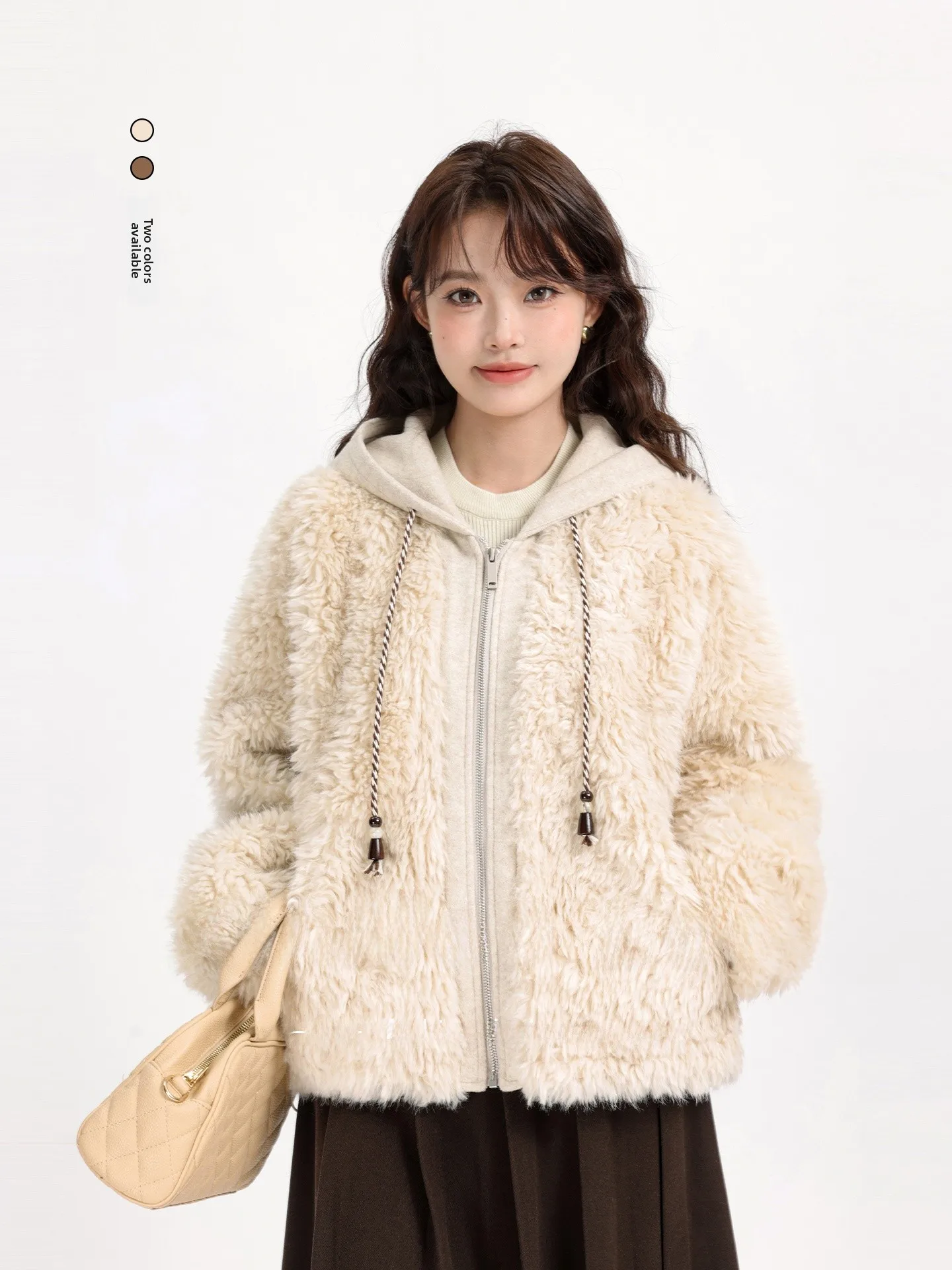 

Корейская утепленная куртка из искусственного меха ягненка с капюшоном, женская теплая свободная верхняя одежда, дизайн с эффектом двухслойности, новинка зимы