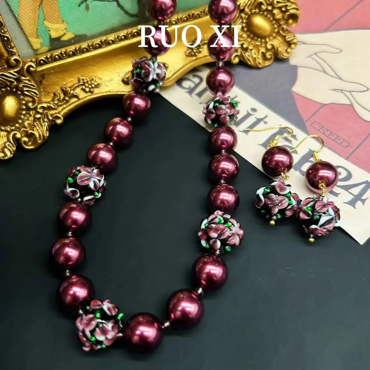 

Vintage Jewelry Sets for Women Elegant Necklace Earrings Purple Bead Wedding Evening Dress Accessories Gift High Quality Elegant