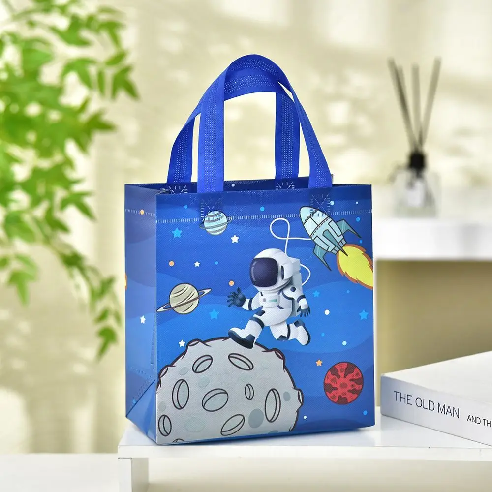 Tas tangan penyimpan mainan, kantong belanja portabel kapasitas besar, ransel penyimpanan mainan astronot motif kartun, tas tangan cetak kain tidak ditenun baru