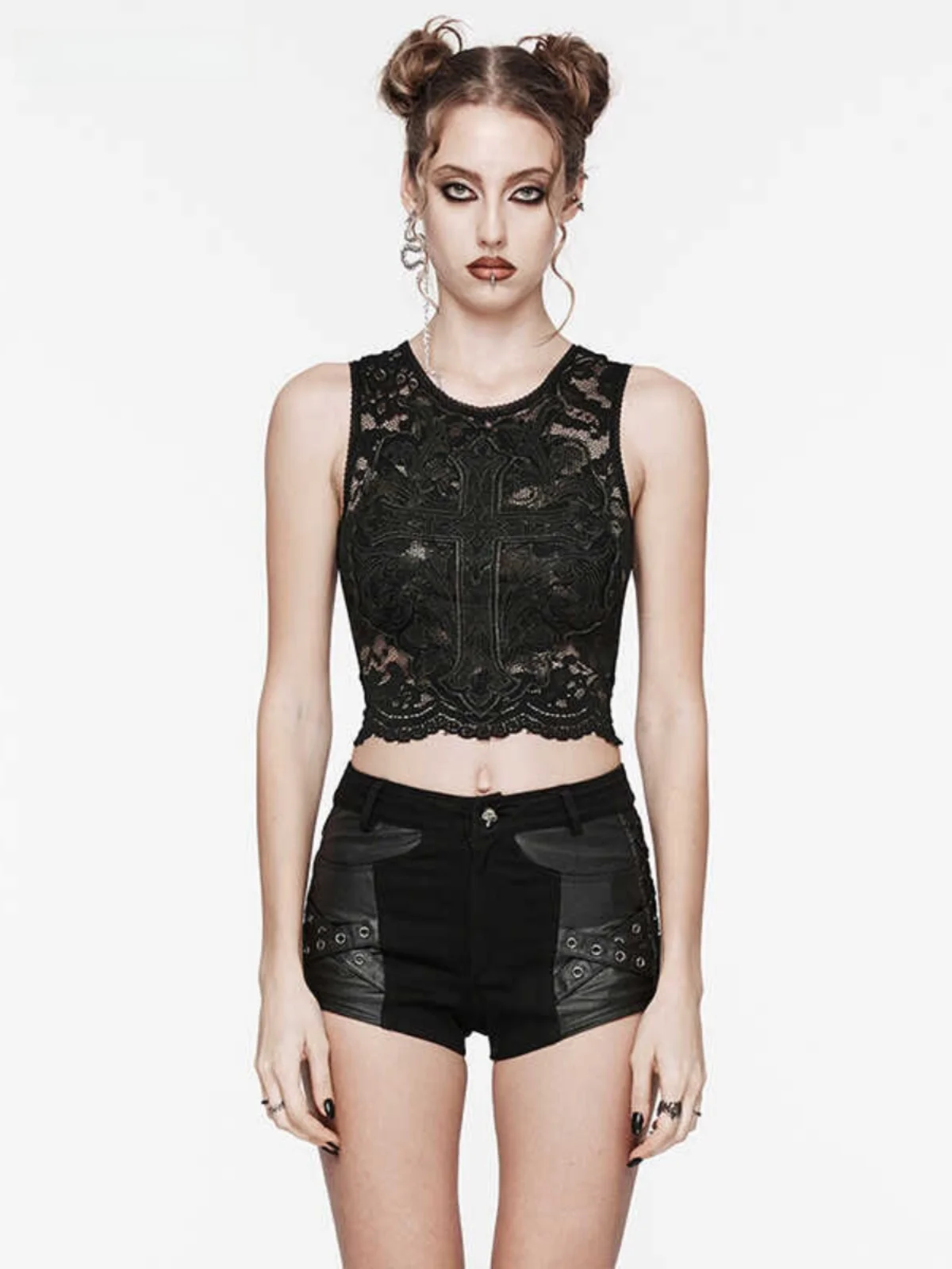 Gothic Daily Mesh Vest Short Style Belly Baring Sleeveless Women's Top Streetwear Sexy Slimming Trendy Nylon Spandex Blend