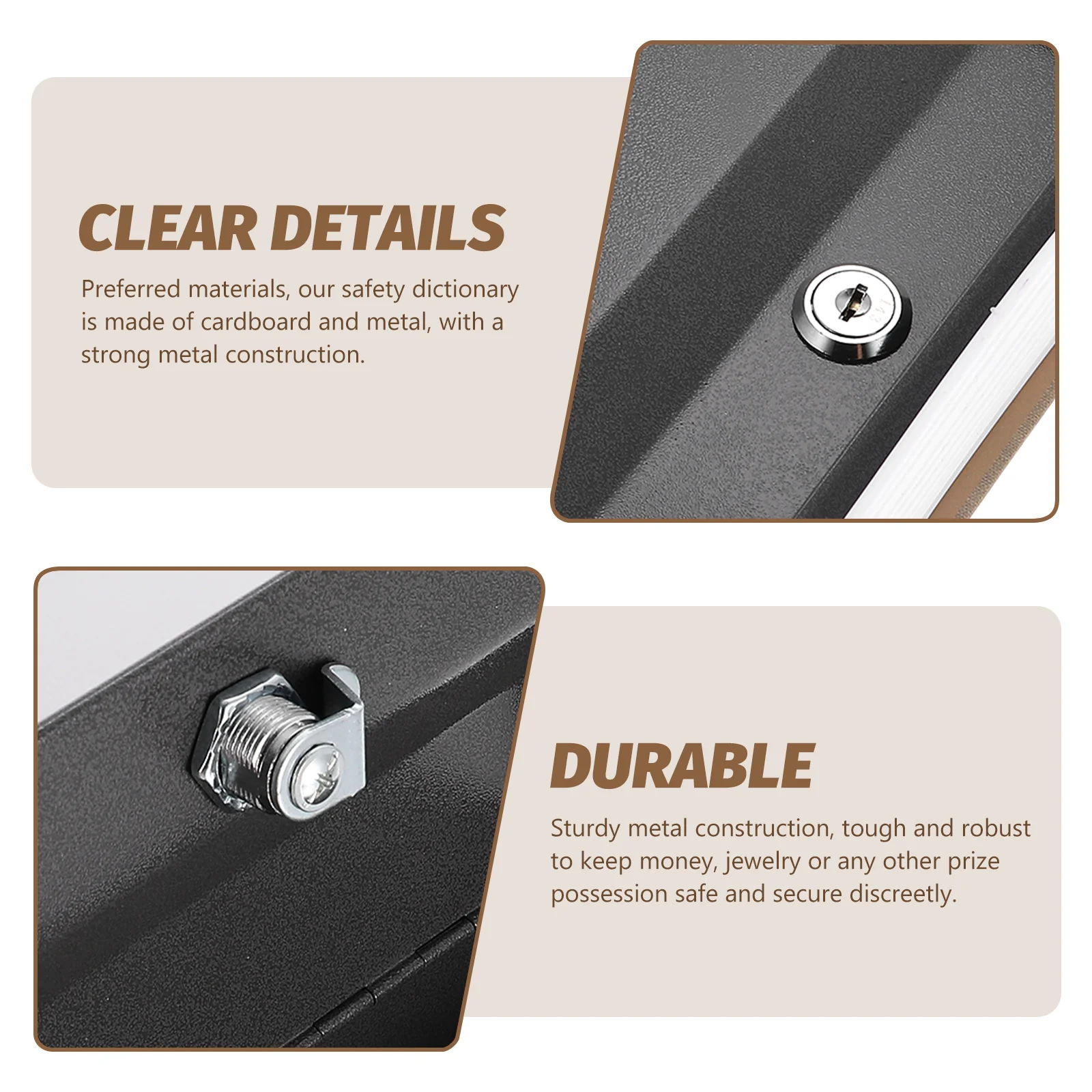 Book Storage Box Lock Safe Key Lockbox Retro Decor Children's Cabinet Multipurpose Metal With Pp Money