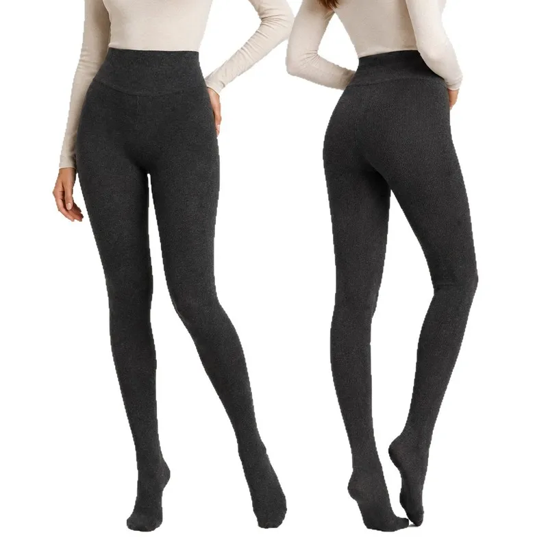 High Waist Thermal Fleece Leggings for Women Vertical Stripe Slim Fit Seamless Pantyhose Body Shaper Tights Outdoor Daily Wear - view 5