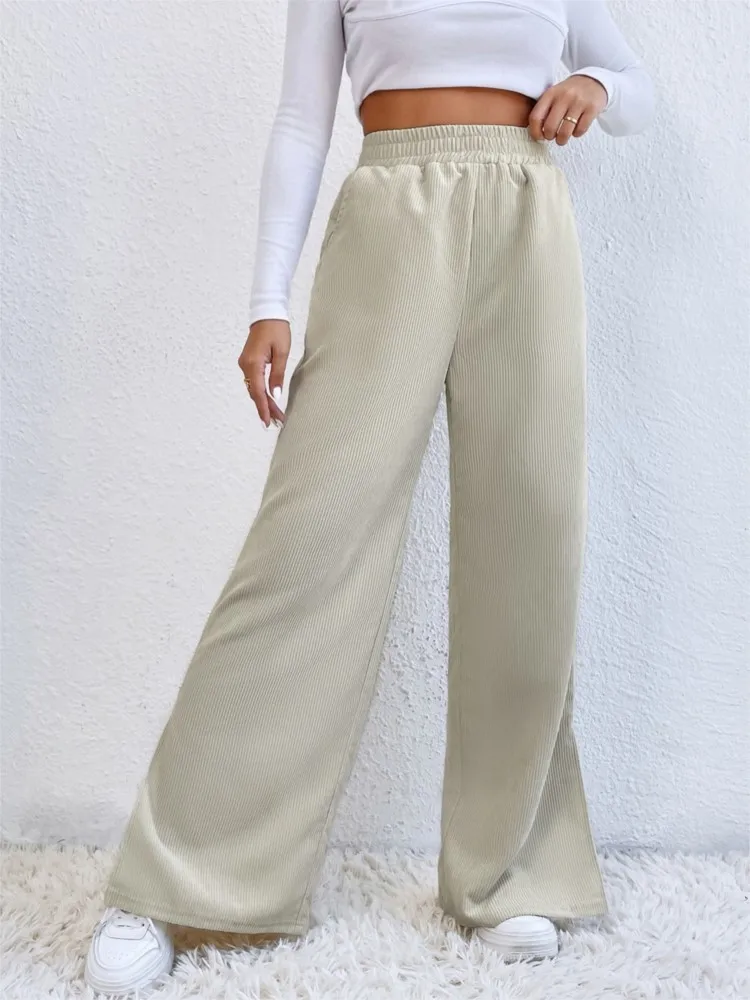 Autumn And Winter New Commuting High-waisted Casual Pants Women's Simple Solid Color Corduroy Stitching Split Hem Trousers