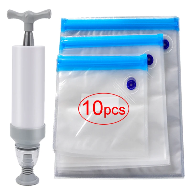 10Pcs Vacuum Sealed Food Bags Food Storage Bag with Sealing Pump Household Food Sealer Air Valve Bag Sealing Small Large Size