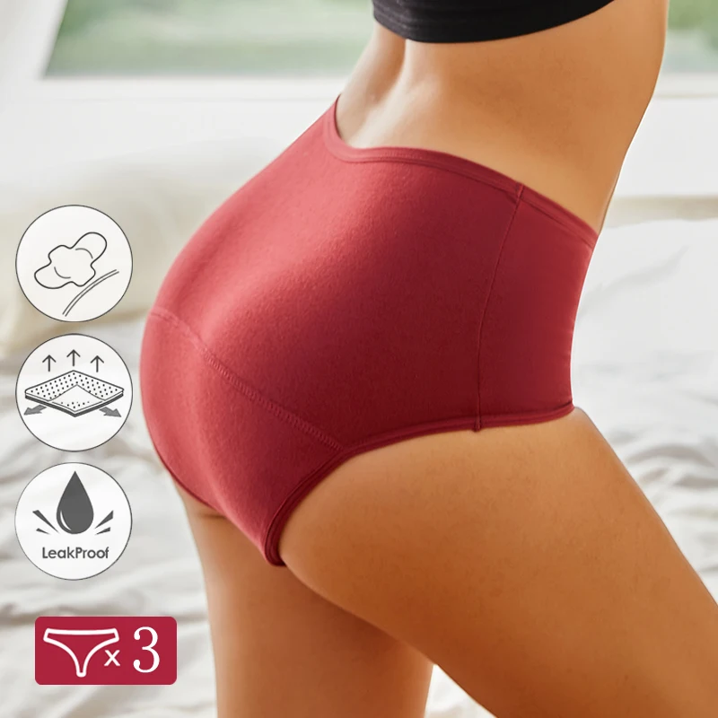 3Pcs/Set Sexy Leak Proof Menstrual Panties Physiological Pants High Waist Women Underwear Period Comfortable Waterproof Briefs