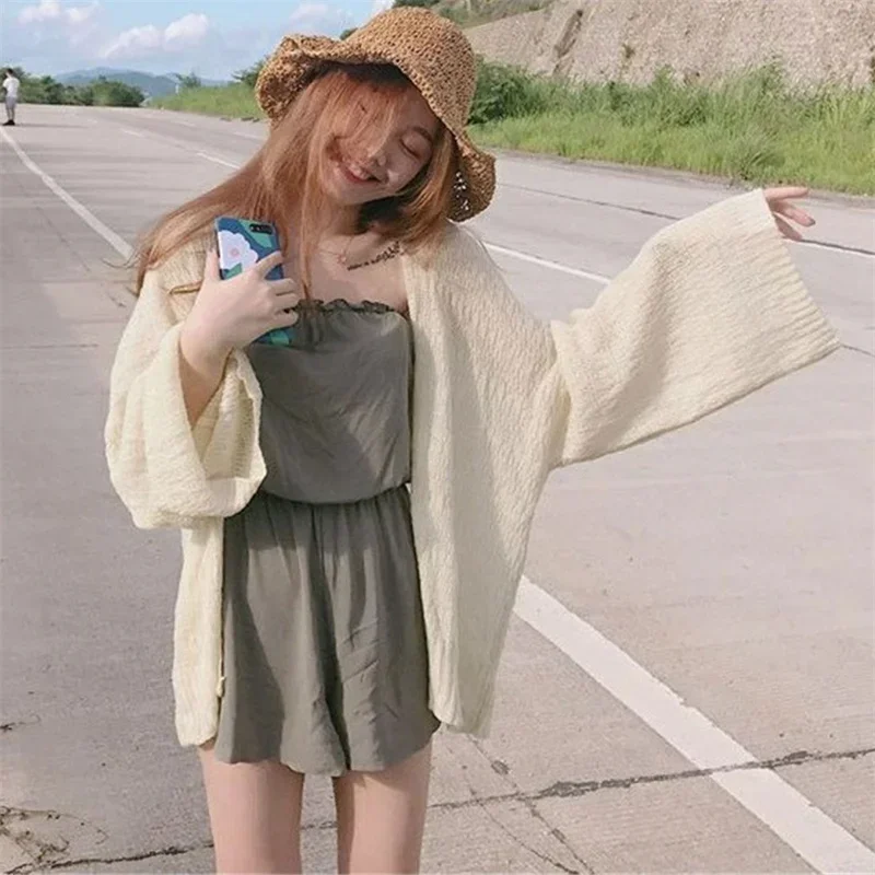 2023 summer New Knitted Cardigan Women\'s Oversized Summer Cardigan Women\'s Loose Hollow Coat Sunscreen Pink Cardigan Korean Top